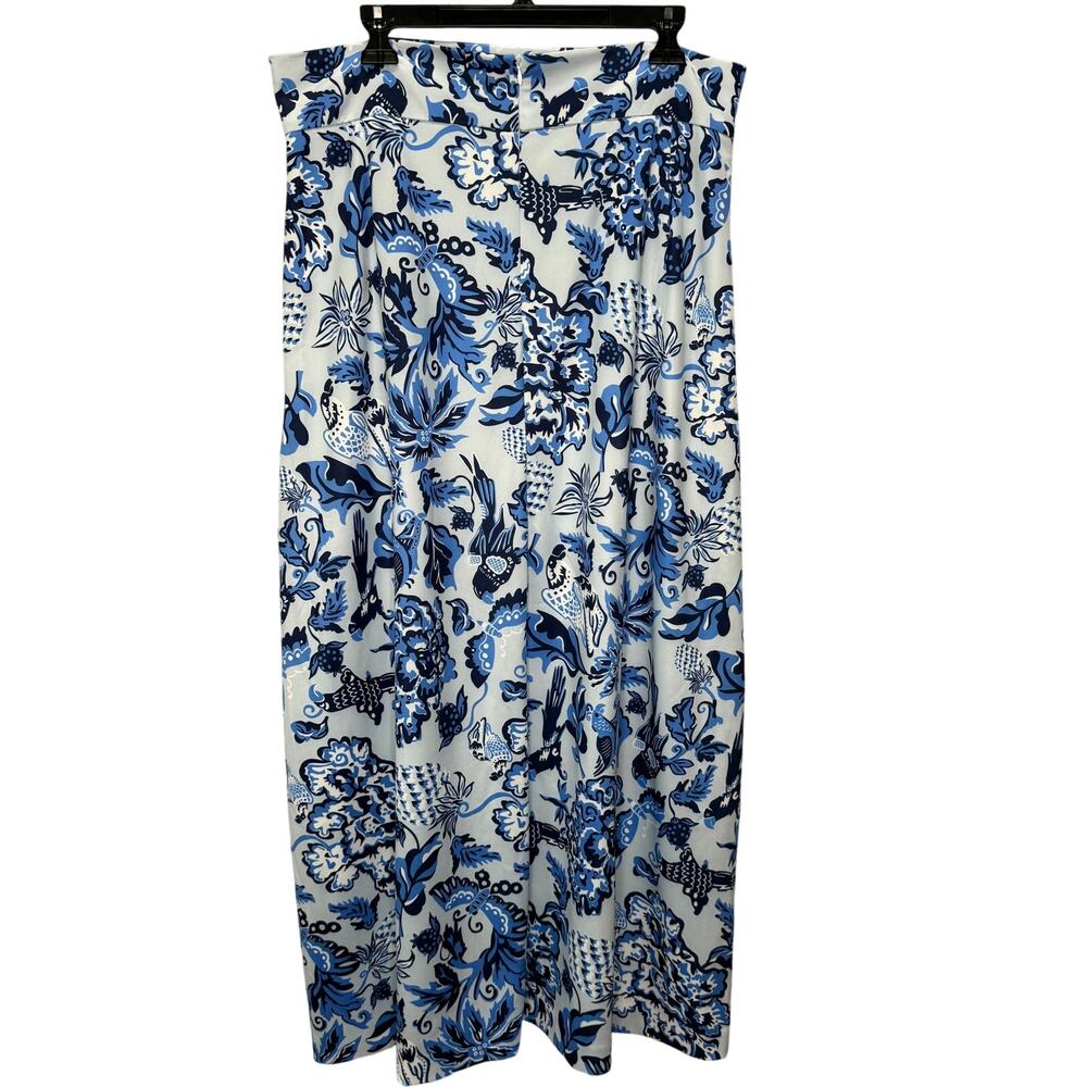 CK Bradley Maxi Skirt Size XL Blue Paisley Floral Lined Side Slits Resort